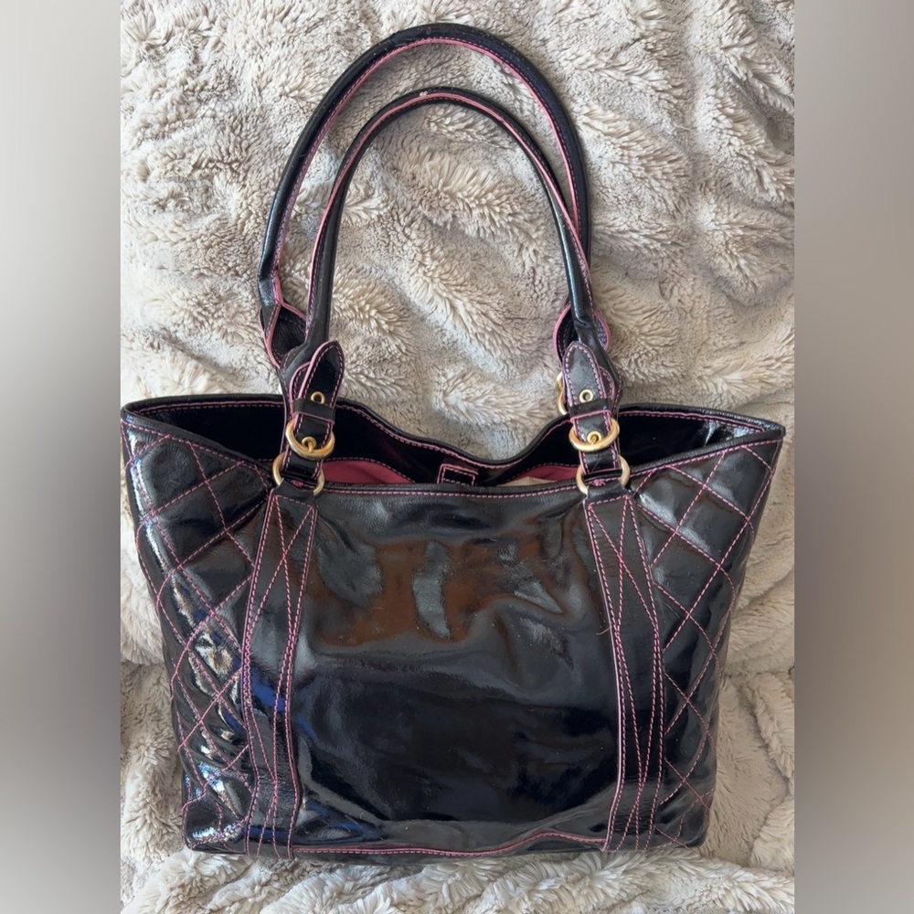 Made In Italy| Women’s Shiny Black Patent Leather Tote Shoulder Bag